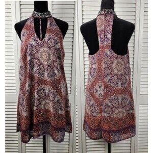NWT Xtraordinary Dress size Small Floral Purple Red Beaded Sleeveless Racer Back